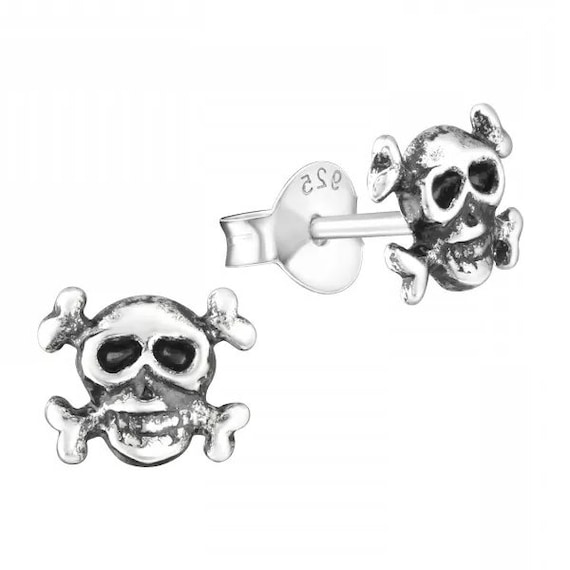 Small Skull High Quality .925 Sterling Silver Stud Earrings Pair