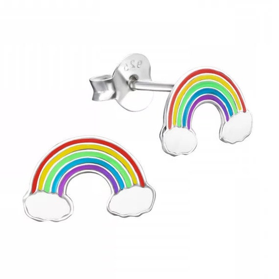 Rainbow High Quality .925 Sterling Silver Stud Earrings Pair