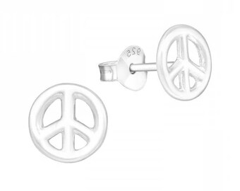 Small Peace High Quality .925 Sterling Silver Stud Earrings (7mm x 7 mm)