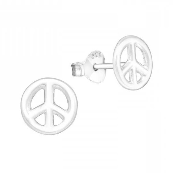 Small Peace High Quality .925 Sterling Silver Stud Earrings Pair