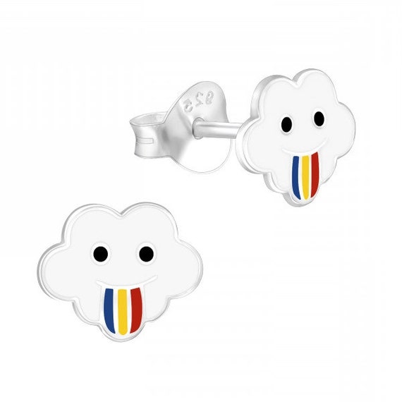 Small Rainbow Cloud High Quality .925 Sterling Silver Stud Earrings Pair