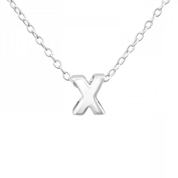 Small High Quality Solid .925 Sterling Silver Letter X Pendant and Necklace