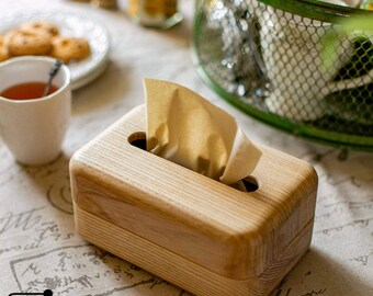 Solid wood Tissue Box cover, Wooden box art , restroom Tissue Storage Box, Solid Wooden Desktop Tissue Organizer Rustic Napkin Dispenser