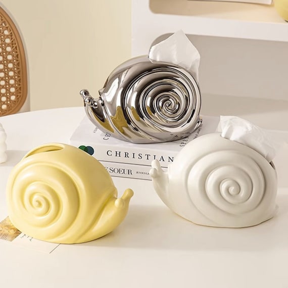 Ceramic snail Tissue Box, Cartoon animal Tissue Box cover Facial tissue Restroom Tissue Storage Box, Clay Tissue Organizer, Napkin Dispenser