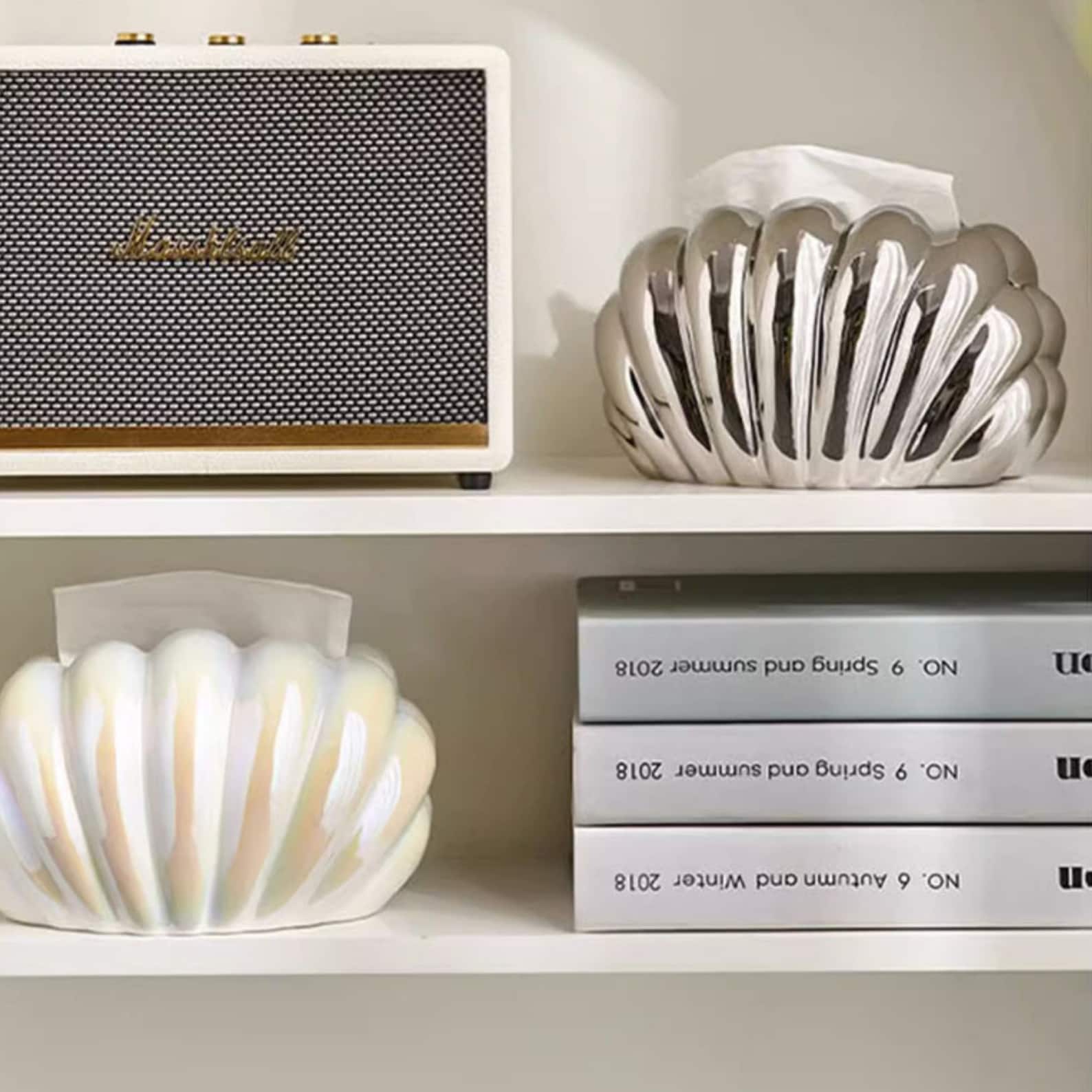 Shell-shaped Ceramic Tissue Box Silver Clamshell, Tissue Box Cover ...