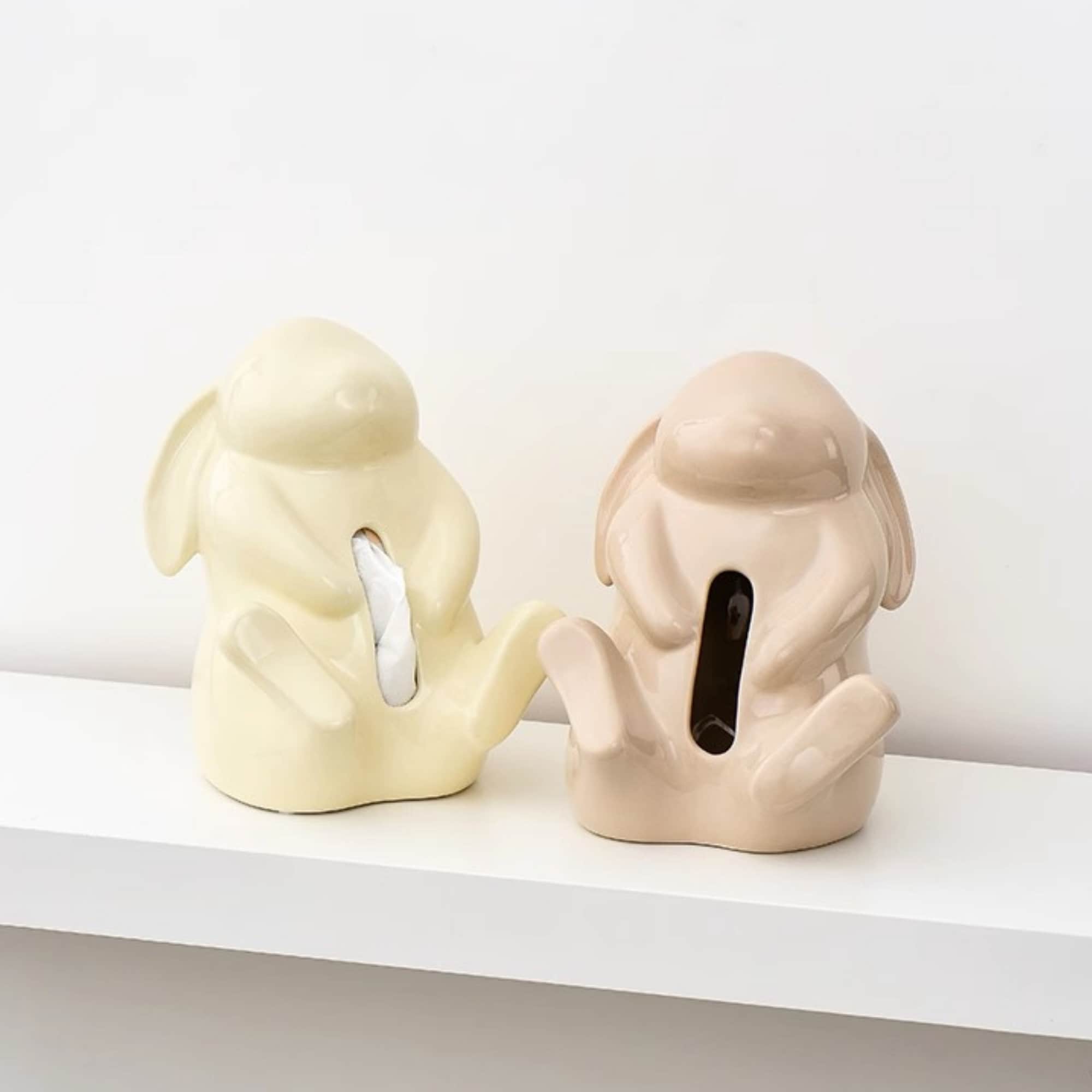 Ceramic Bunny Tissue Box Cartoon Silver Rabbit Cute Hare Napkin Paper ...