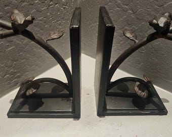 Metal Bird Book Ends Antiqued Birds on a Branch 8&quot; X 6&quot; X 4.5&quot;