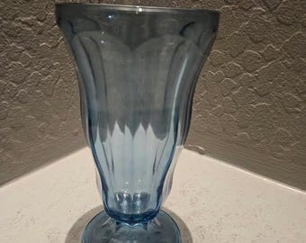 Vintage Anchor Hocking Fountainware Blue Sundae Parfait Glass Footed 7"