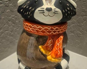 Ceramic Raccoon Fall Cookie Jar Canister 10&quot;