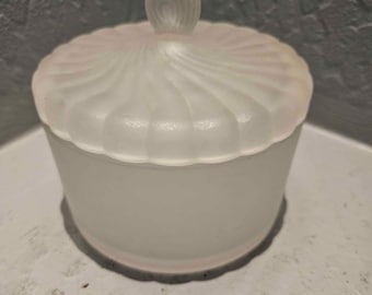 Powder Dish or Trinket Box Art Deco Lidded Round Satin Glass
