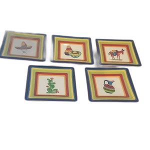 2003 Target &#39;Summer Fiesta&#39; Appetizer plates Melamine Set of 5 Southwest 4&quot;x4&quot;