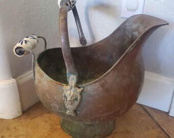 Copper coal pot with porcelain handles