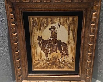 Gesigneerd Whittaker Cowboy MCM-olieverfschilderij 16,5 x 14,5 inch