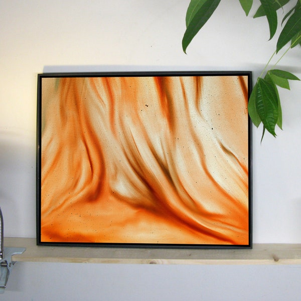 Poster d'une peinture à l'huile évoquant le soleil et ses éruptions à travers une texture soyeuse