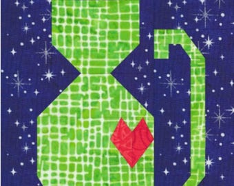 True Love Cat Quilt Block Pattern, Foundation Paper Piecing Pattern, FPP Pattern in 5 Sizes 6x6 8x8 9x9 10x10 12x12, Cute Animal Quilt Block