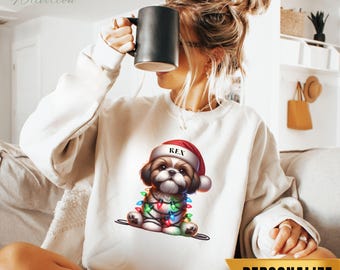Shih Tzu Personalized Christmas Sweater, Shih Tzu Christmas Dog Mom Sweatshirt, Custom Shih Tzu Christmas Sweatshirt, Gift for Shih Tzu Mom