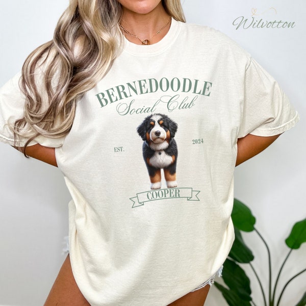 Personalized Bernedoodle Shirt, Custom Mini Bernedoodle Dog Tshirt, Best Dog Mom Gift for, Merle Bernadoodle Comfort Colors Social Club