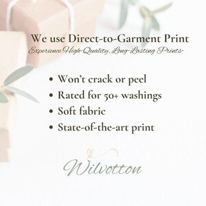 May include: Image with text advertising Direct-to-Garment Print, emphasising quality and longevity. Features include no cracking, 50+ washings rating, soft fabric, and state-of-the-art print. The Wilvotton logo is at the bottom.