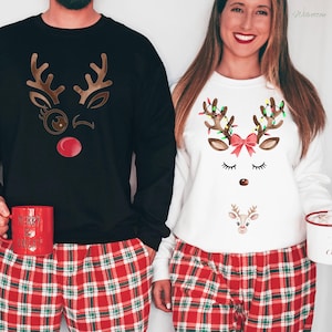 Pregnancy Reveal Sweatshirt, Christmas Reindeer Pregnancy Announcement Long Sleeve, Matching Couple Pregnant Sweatshirt, Xmas Maternity Gift