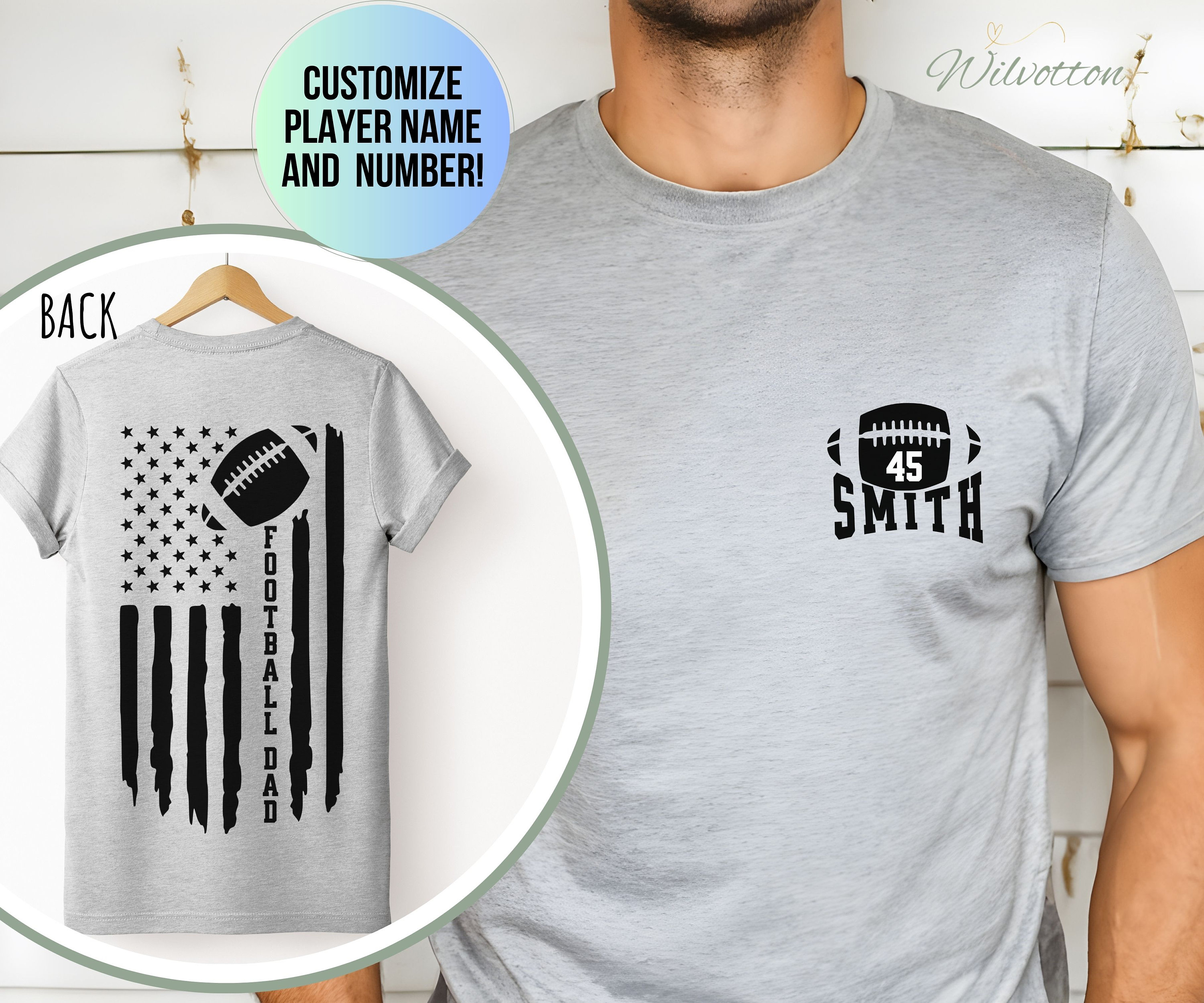 Custom Football Amercian Flag Dad Shirt, Personalized Football Dad Shirt, Customizable Name Shirt, Best Dad Gift, Football Pops Tee Game Day