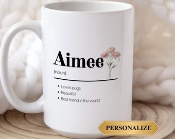 Personalized Name Meaning Mug, Custom Birth Flower Mug, Name Definition Mug, Best Friend Gift, Personalized Name Mug, Gift for Coworker