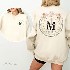 Miraculous Medal Sweatshirt, Virgin Mary Shirt, Catholic Apparel, Rosary Shirt, Catholic Crewneck, Marian Cross Shirt, Gift for Catholic