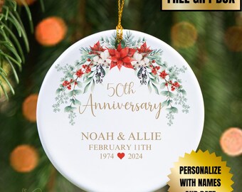Personalized Anniversary Ornament, Milestone Couple Anniversary gift for Parents, Custom Name 5th 10th 25th 40th 50th Any Anniversary year