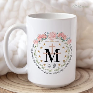 Miraculous Medal Mug, Catholic Coffee Mug, Marian Cross Gift, Mother Mary Miraculous Medal Keepsake, Virgin Mary Gift Mug, Gift for Catholic