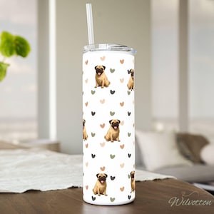 Fawn Pug Tumbler, Pug Skinny Tumbler 20 oz, Pug Dog Mom Gift for her, Tumbler With Straw & Lid, Fawn Pug, Gift for Pug lovers, Beige Pug Mom