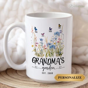Personalized Grandma Mug, Custom Grandma&#39;s Garden gift, Grandkids Name Mothers Day Gift, EST Grandma Wildflower Mug, Mother&#39;s Day Cup