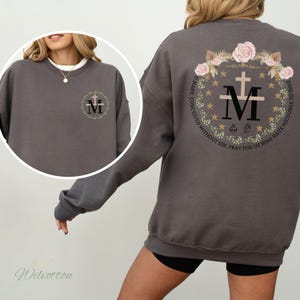 Miraculous Medal Sweatshirt, Virgin Mary Shirt, Catholic Apparel, Rosary Shirt, Catholic Crewneck, Marian Cross Shirt, Gift for Catholic