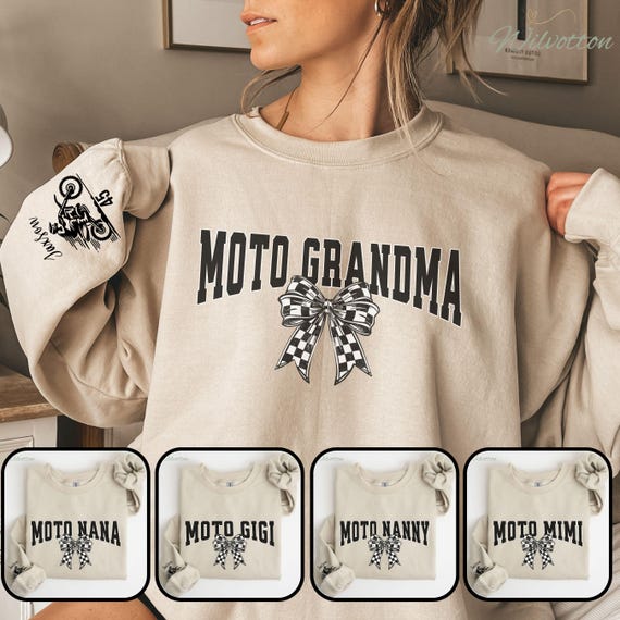 Personalized Moto Grandma Sweatshirt, Custom Dirt Bike Hoodie Rider Name Number, Race Day Sweatshirt, Custom Motocross Gift for Grandma