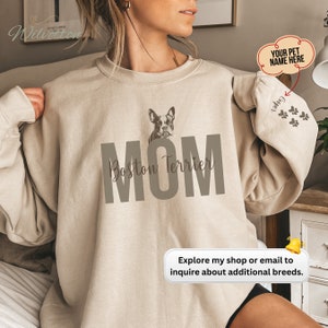 Boston Terrier Personalized Dog Sweatshirt, Dogs Boston Terrier Mom, Gift for Dog lover Puppy Cutom Dog Gift, Custom Dog Sweatshirt Crewneck