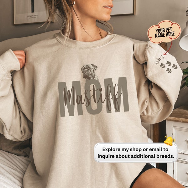 Mastiff Personalized Dog Sweatshirt, Custom Dogs shirt, Bullmastiff  Lovers Gift, Crewneck, Puppy, Dog Mom, Mothers Day, English Mastiff