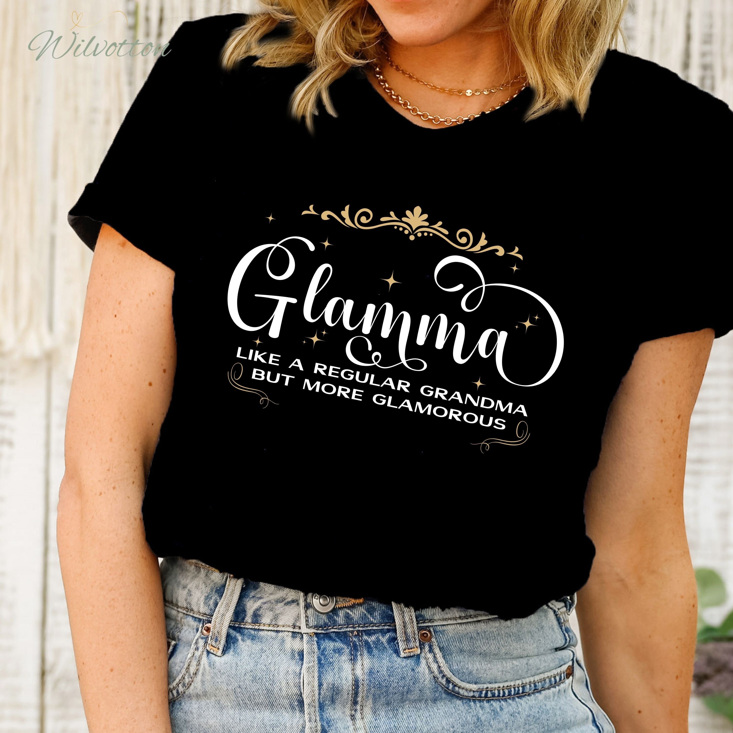 Glamma Glamorous Grandma T-Shirt For Women - 100% Cotton, Crew Neck, Made In USA
