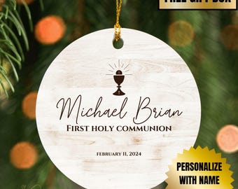 Personalized First Communion Keepsake, First Communion Favors, First Holy Communion Gift, Porcelain Ornament, Custom Ornament, Godchild Gift