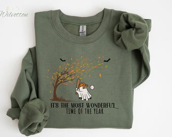 Halloween Baseball  Sweatshirt, Cute Ghost Crewneck Baseball Halloween Hoodie, Baseball Player Shirt, Baseball Gift, Trick or Treat Crewneck