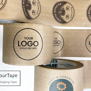 CUSTOM Printed Brown Kraft Packaging Tape | Water Activated Tape | Personalized Tape That Ship Fast | 25ft, 100ft, 300ft |