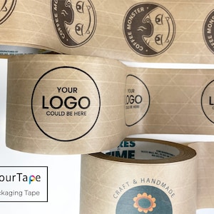 CUSTOM Packaging Tape | Brown Kraft Water-Activated | Custom Reinforced Gummed Tape | Personalized Tape |Custom Tape|25ft, 100ft, 300ft|