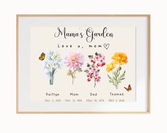 Custom Birth Flower Family Bouquet Grandma's Garden Birthday Gift Family Portrait Flower Art Print