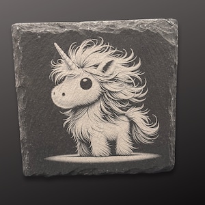 Engraved Unicorn Slate Coasters: Whimsical Home Decor, Set of 4