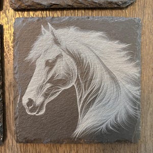 Laser Engraved Horse Slate Coasters - Set of 4