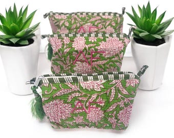Block Print Travel Pouch Set: Personalized Cosmetic Bags, Set of 3 | Back to School