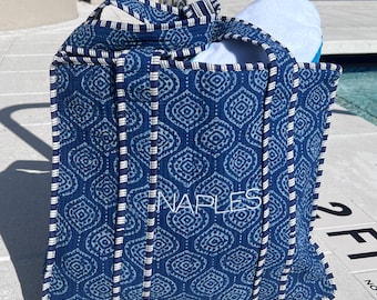 Block Print Tote Bag: Monogrammed Zippered Tote with Pocket | Back to School | College Gifts