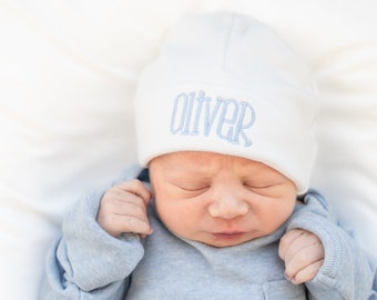 Monogrammed Newborn Beanie, Personalized Newborn Baby Hat, Custom Infant Beanie, Embroidered Baby Cap, Newborn Monogram Hat, Baby Keepsake.