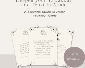 Approfondissez votre confiance en Allah, cartes tawakkul tirées de versets du Coran. Améliorez votre humeur avec des rappels quotidiens de placer votre confiance en Allah !