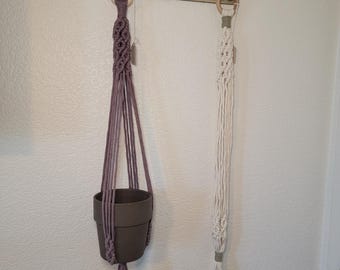 Macrame Plant Hanger Boho Wall Hanging Pot Holder – Recycled Cotton Rope Display
