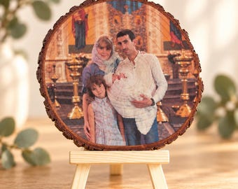 Foto auf Holz, Taufgeschenk Baby, Baumscheibe bedruckt, Taufe Erinnerung, Holzbild individuell, Fotodruck Naturholz, Familienfoto Unikat