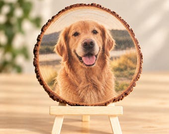 Foto auf Holz, Hundeportrait, Baumscheibe bedruckt, Geschenk Hundeliebhaber, Haustierfoto personalisiert, Holzbild individuell
