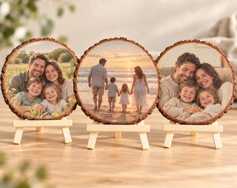 Foto auf Holz 3er Set, Baumscheiben bedruckt, Familiengeschenk personalisiert, Dreier Fotoserie, Familienfoto Unikat, Fotodruck Naturholz